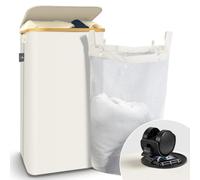 VOUNOT® Cesto Ropa Sucia con Tapa 100L Cesta para la Colada Cubo Ropa Sucia Plegable con Ruedas Bolsa Interior Extraíble y Asas de Bambú Laundry Basket para Lavandería Dormitorio Cuatro de Baño, Beige
