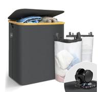 VOUNOT® Cesto Ropa Sucia con Tapa 145L Cesta para la Colada Cubo Ropa Sucia Plegable con Ruedas Bolsas Interiores Extraíbles Asas de Bambú Laundry Basket para Lavandería Dormitorio Cuatro de Baño Gris