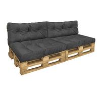 VOUNOT® Cojines para Palets 4-Piezas Set, Impermeable para Interior y Exterior, Cojín de Asiento 120x80 cm, Respaldo 120x40 cm, Gris