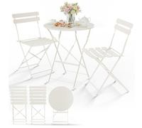 VOUNOT® Conjunto de 1 Mesa y 2 Sillas Plegables de Metal Set de Bistro Compacto Resistente a Intemperie y UV Juego de Muebles de Jardín 3 Piezas para Balcón Jardín Terraza Patio Exterior Crema