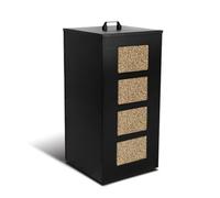 VOUNOT® Depósito de Pellets de Metal con Ruedas 45 kg, Almacenamiento de Pellets con Tamiz Extraíble y 4 Indicadores de Nivel Transparentes, para Estufa de Pellets, 36x36x76 cm, Negro