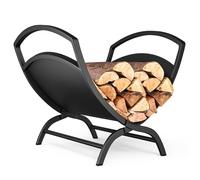 VOUNOT® Estante Almacenamiento Leña 40.5x32x33cm Soporte de Madera Metálico, Cesto de Leña Leñero Interior y Exterior en Forma de X, Estantería Organizador para Troncos de Chimenea Plegable, Negro
