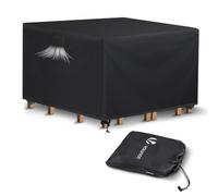 VOUNOT® Funda para Muebles de Jardín, Funda Protectora 420D Oxford Anti Viento Anti-UV, Cubierta Impermeable con Salidas de Aire Hebillas para Mesas Sillas Sofás Mobiliario Exterior 135x135x73cm