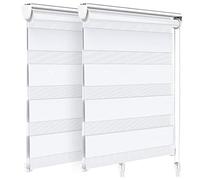 VOUNOT® Juego de 2 Estores Enrollables de Doble Capa Noche y Día, Persianas Enrollables Interior para Ventana, Translúcido y Oscurecido, Color Blanco, 80 x 150 cm