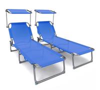 VOUNOT® Juego de 2 Tumbonas Plegables con Parasol, Tumbona Playera Reclinable 4 Posiciones, Estructura Acero y Tejido Textileno, Peso Máx. Soportado 110kg para Piscina, Jardín, Playa 190x58x27cm, Azul