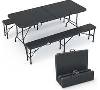VOUNOT® Juego de mobiliario plegable para pabellón, de 3 piezas, que incluye 1 mesa para cerveza y 2 bancos para cerveza, con diseño de ratán, ideal para fiestas, jardines y campings, color