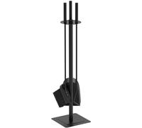 VOUNOT® Kit Utensilios Chimenea 4 Piezas, Juego de Accesorios para Chimenea, Herramientas Chimeneas de Hierro Forjado, Atizador, Escoba, Pala y Soporte, Negro