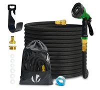 VOUNOT® Manguera Extensible 15m, Manguera Flexible Jardín con Pistola Rociadora de 10 Funciones, Conectores de Latón de 1/2 y 3/4 Pulgadas Bolsa de Almacenamiento, Negro