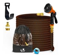 VOUNOT® Manguera Extensible 15m, Manguera Flexible Jardín con Pistola Rociadora de 10 Funciones, Conectores de Latón de 1/2 y 3/4 Pulgadas Bolsa de Almacenamiento, Naranja