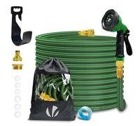 VOUNOT® Manguera Extensible 15m, Manguera Flexible Jardín con Pistola Rociadora de 10 Funciones, Conectores de Latón de 1/2 y 3/4 Pulgadas Bolsa de Almacenamiento, Verde