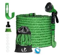 VOUNOT® Manguera Extensible 15m, Manguera Flexible Jardín con Pistola Rociadora de 10 Funciones, Conectores de 1/2 y 3/4 Pulgadas Bolsa de Almacenamiento, Verde