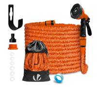 VOUNOT® Manguera Extensible 15m, Manguera Flexible Jardín con Pistola Rociadora de 10 Funciones, Conectores de 1/2 y 3/4 Pulgadas Bolsa de Almacenamiento, Naranja