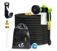 VOUNOT® Manguera Extensible 15m, Manguera Flexible Jardín con Pistola Rociadora de 8 Funciones y Dispensador de Jabón, Conectores de Latón de 1/2 y 3/4 Pulgadas Bolsa de Almacenamiento, Negro