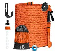 VOUNOT® Manguera Extensible 45m, Manguera Flexible Jardín con Pistola Rociadora de 10 Funciones, Conectores de 1/2 y 3/4 Pulgadas Bolsa de Almacenamiento, Naranja
