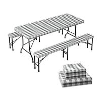 VOUNOT® Mantel Antimanchas a Cuadrados, Juego de 3 Piezas para Mesa de Picnic y Bancos, Mantel Ajustable de Vinilo Impermeable para Fiestas, Exteriores, Camping
