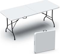 VOUNOT® Mesa de jardín plegable, 180x75 cm. Mesa para camping, mesa buffet, plegable, color blanco