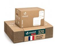 VOUNOT® Pack 20 Cajas Carton para Mudanzas Almacenaje Transporte 50x30x30cm Talla L de 45L Cartón Reforzado y Resistente Cajas de Embalaje para Envíos Reutilizable 25kg con Asas Fabricadas en Francia