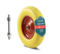 VOUNOT® Rueda de Carretilla Goma Maciza PU Antipinchazos 4.80/4.00-8" Repuesto Neumático Eje Incluido 20mm 392x92mm con Rodamientos Bolas para Carretillas Obra Carros Jardinería Remolque Amarillo-Rojo