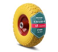 VOUNOT® Rueda de Carretilla Rueda Goma Maciza PU Antipinchazos 4.10/3.50-4" Repuesto Neumático Eje 16mm 260x85mm con Rodamientos de Bolas para Carretillas Obra Carros Jardinería Remolque Amarillo-Rojo