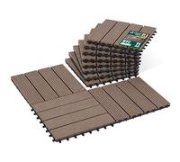 VOUNOT® Set de 11 Baldosas de Exterior WPC 30x30cm 1m² Suelo Terraza Balcón Losetas Antideslizantes con Drenaje Azulejos de Entrelazados para Jardín Patio Losas Baldosa Encastrable Sistema Clic Marrón