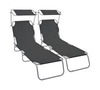 VOUNOT® Set de 2 Tumbonas Plegables con Parasol Ajustable Tumbona Playa Reclinable Respaldo Regulable 4 Posiciones Tejido Poliéster Carga Máx. 120 kg para Jardín Terraza Piscina Camping Exterior Negro