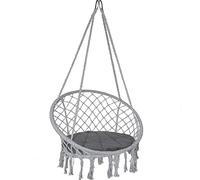 VOUNOT® Silla Colgante Exterior con Flecos, Hamaca con Conjín Redondo, Ø80cm Silla Columpio para Interior y Exterior, Gris