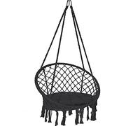 VOUNOT® Silla Colgante Exterior con Flecos, Hamaca con Conjín Redondo, Ø80cm Silla Columpio para Interior y Exterior, Negro