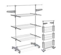 VOUNOT® Tendedero de Ropa Plegable Vertical, Tendedero Tipo Torre de plástico Ruedas y 3 Niveles, para Interior y Exterior