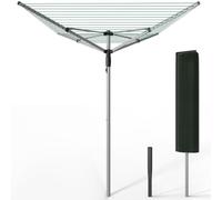 VOUNOT® Tendedero Giratorio 45M de Cuerda Secadora de Ropa Rotativa para Exteriores 4 Brazos Sistema Tipo Paraguas Línea de Lavado Plegable con Funda y Estaca para Jardín Al Aire Libre Plateado/Verde