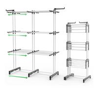 VOUNOT® Tendedero Vertical Plegable Retráctil, Tendedores de Ropa Tipo Torre, Estantes de Secado Ropa con Alas Plegables y 6 Ruedas, 3 Niveles, Blanco