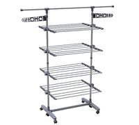 VOUNOT® Tendedero Vertical Plegable, Tendedores de Ropa Tipo Torre, Estantes de Secado Ropa con Alas Plegables y 6 Ruedas, 4 Niveles