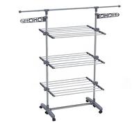 VOUNOT® Tendedero Vertical Plegable, Tendedores de Ropa Tipo Torre, Estantes de Secado Ropa con Alas Plegables y 6 Ruedas, 3 Niveles