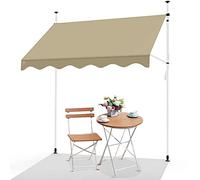 VOUNOT® Toldo Manual Retráctil, Toldo Enrollable Exterior Altura Ajustable con Manivela, Sin Taladro, para Terraza Balcón Jardín, 200x120x210-300 cm, Beige