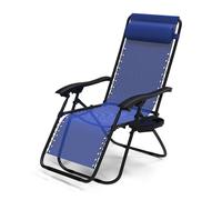 Silla reclinable plegable VOUNOT®, silla de relax para jardín con portavasos y reposacabezas, color azul