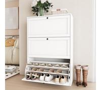 VOWNER Zapatero Estrecho, 3 Puertas, Entrada Recibidor, 80 x 30 x 117 cm (Largo x Ancho x Alto), Zapatero Madera, para Entrada Estrecha, Pasillo (Blanc)