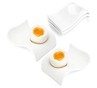 VQBKHO Juego de 3 hueveras de porcelana de eramik, hueveras divertidas, de cerámica, para camping, huevos duros y suaves, apilables, color blanco