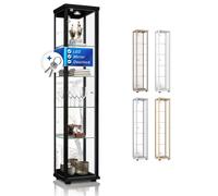 VR-Wohnideen: Vitrina decorativa negra (176x37x33 cm) con 4 estantes de vidrio regulables en altura, fabricados con vidrio de seguridad (ESG), iluminación LED, cerradura y espejo; ideal para coleccion