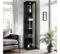 VR-Wohnideen: Vitrina decorativa negra (176x37x33 cm) con 4 estantes de vidrio templado de seguridad, ajustables en altura; con iluminación; ideal para coleccionistas