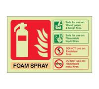 vsafety 11015 al-g señal de extintor ID de spray de espuma, no apta para uso eléctrico, brilla en la oscuridad 1 mm plástico, paisaje, 150 mm x 100 mm, color beige/negro/verde/rojo