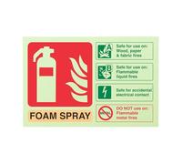 vsafety 11024 al-g señal de extintor, espuma spray ID seguro para contacto eléctrico, brilla en la oscuridad 1 mm plástico, paisaje, 150 mm x 100 mm, color beige/negro/verde/rojo
