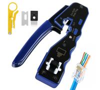 vsshe Herramienta de crimpado RJ45, Kit de Crimpadora RJ45 con Pelacables y cuchillas de repuesto Kit Crimpadora RJ45 Pasante para Cat5/Cat5e/Cat6/Cat6a/8P8C para Mantenimiento y Reparación de Red（B）