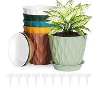 vsshe Macetero con Plato, 6pcs Maceta Redonda Clásica de Plástico con Agujeros de Drenaje, 11cm Altura x 12.5cm Diámetro Superior x 8cm Diámetro Base, Apto balcón, Patio, Interior/Exterior（6 Colores）