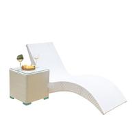 Vttui Tumbona Reclinable de Jardín - Set 2 Piezas con Mesa Auxiliar - Chaise Longue de Mimbre de Exterior para Tomar el Sol - Respaldo Ajustable para Piscina, Playa y Terraza(Color:Blanco)