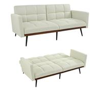 vutizal Sofá cama de 2 plazas con función de cama, sofá futón ajustable para habitaciones pequeñas, sofá de mezcla de lino con reposabrazos patas de metal, 146 cm, color beige
