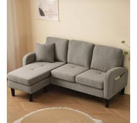 vutizal Sofá esquinero de 3 plazas modular con chaise longue otomana, 166 x 118 x 77 cm pequeño, montaje a la izquierda a la derecha, funda de lino de algodón transpirable, sofá acolchado para salón