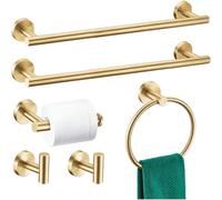 VVW&LIU Juego de Accesorios de baño de Acero Inoxidable Cepillado Dorado de 24 Pulgadas, toalleros de Pared con Barra y Soporte para Toallas, Color Dorado Cepillado.