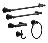 VVW&LIU Juego de baño de 5 Piezas, Negro Mate, 18" y 24", toalleros, Soporte para Papel higiénico, Gancho de Anillo, F