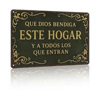 VWWJCCRO Que Dios Bendiga Este Hogar Spanish God Bless This Home Metal Sign Retro Tin Wall-Art For Prayer Room Nursery 8 X 12 inch