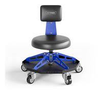 Vyper - Silla deportiva de acero robusta para mecánica, automoción, bricolaje, taburete de garaje de capacidad de 300 libras con respaldo y ruedas grandes (asiento negro, marco azul)