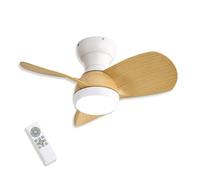 VZLED - Ventilador de techo 58 cm 23" con luz led regulable y control remoto - Motor DC silencioso, 6 velocidades, giro reversible, color blanco e imitación madera